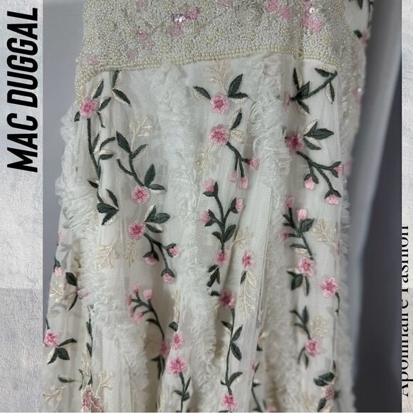 MAC DUGGAL ONE SHOULDER MAXI DRESS WHITE WITH FLORAL EMBROIDERED NWT SIZE 14 - Picture 7 of 9